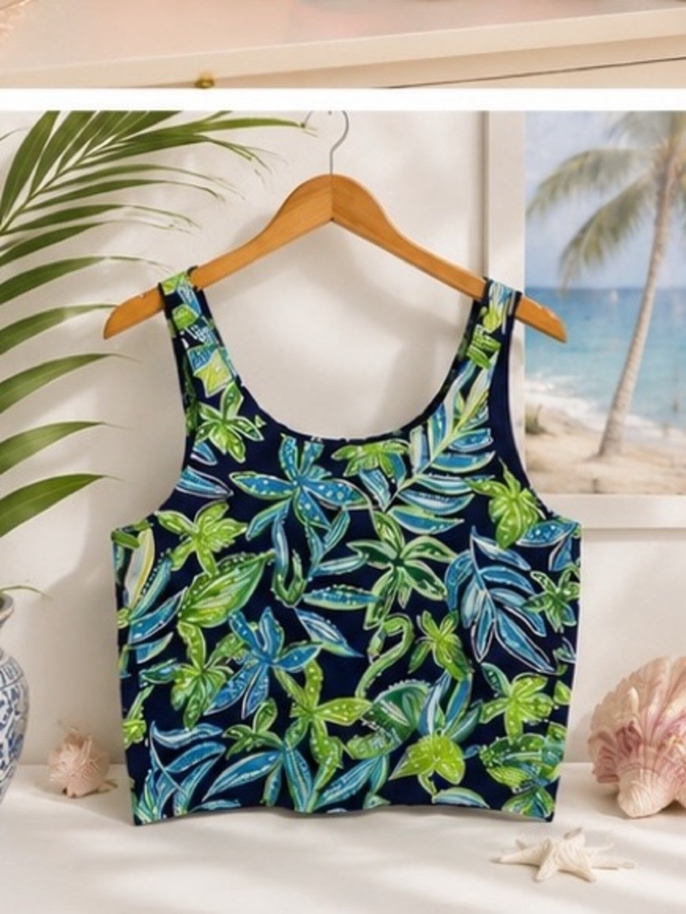 Lilly Pulitzer Reversible Activewear Tank Blue Green Tropical Print M